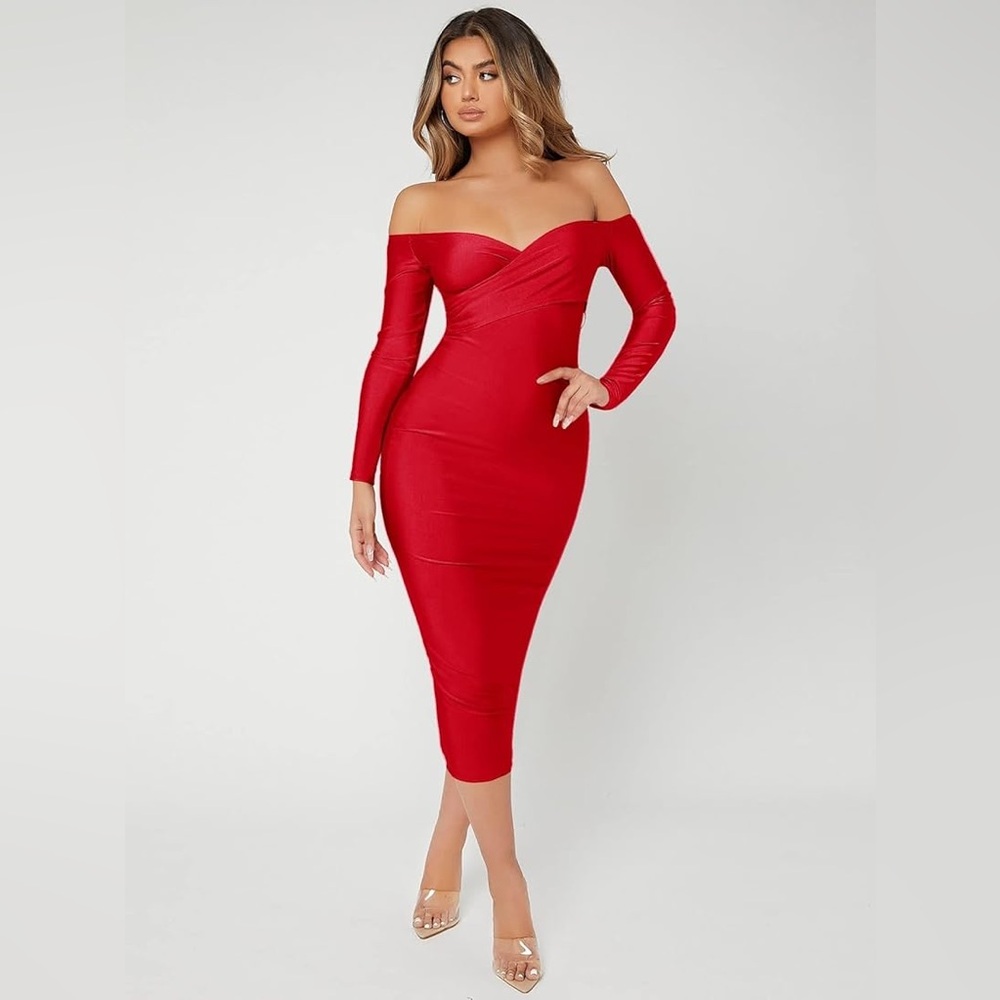 🍒BUNDLE 2 ITEMS FOR $8✨

🌸AMTIOUS bodycon maxi off shoulder dress✨